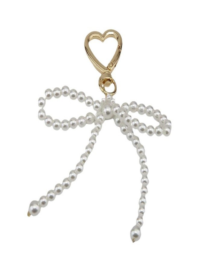 Spenlly Pearl Bow Bag Charm, Cute Pearl Keychain Car Keyring Purse Charm Decoration for Women Girls (Gold) - Image 1